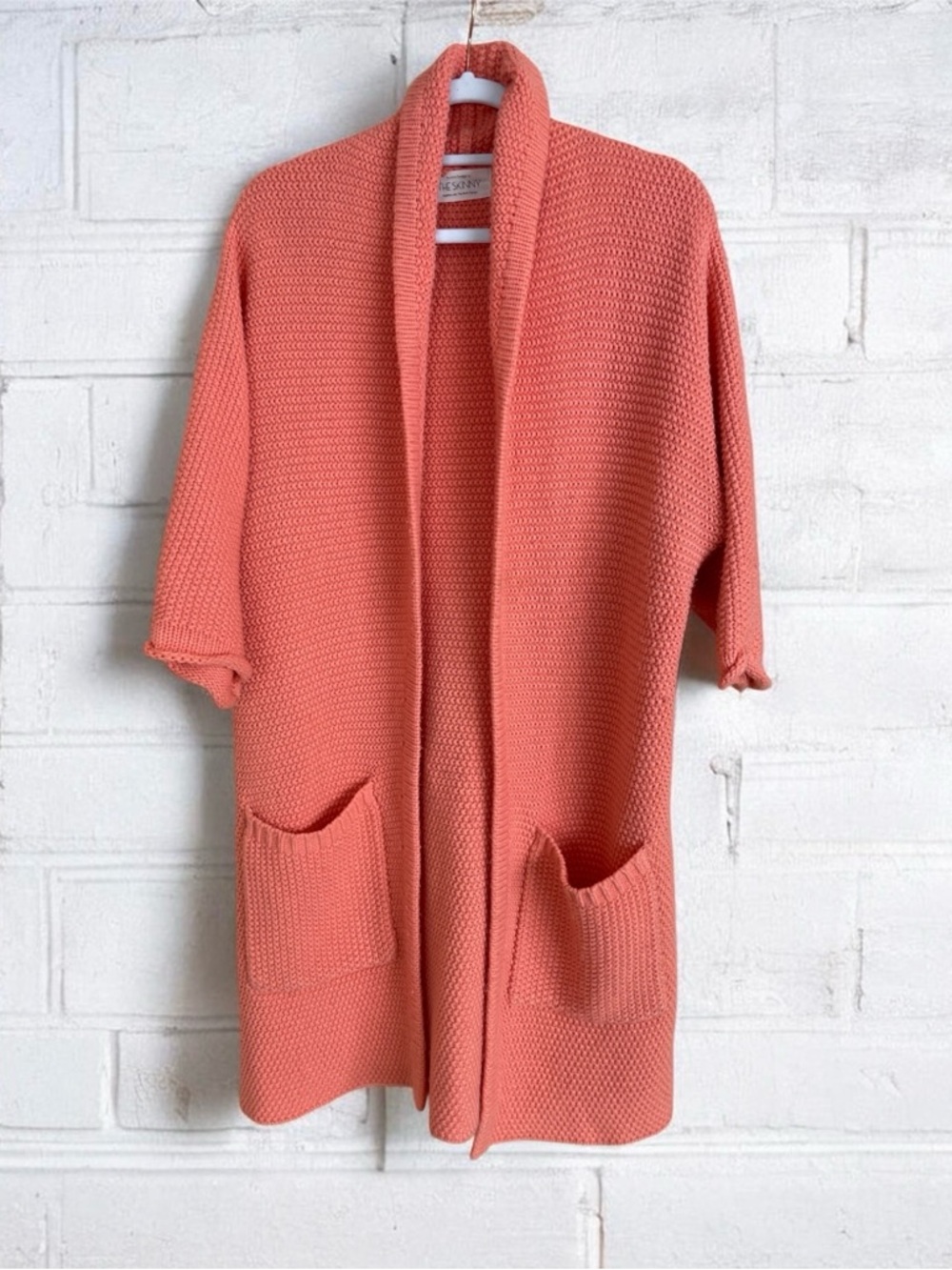 The Skinny x Birds Papaya Erinn Open-Front Coral Knit Long Cardigan with Pockets